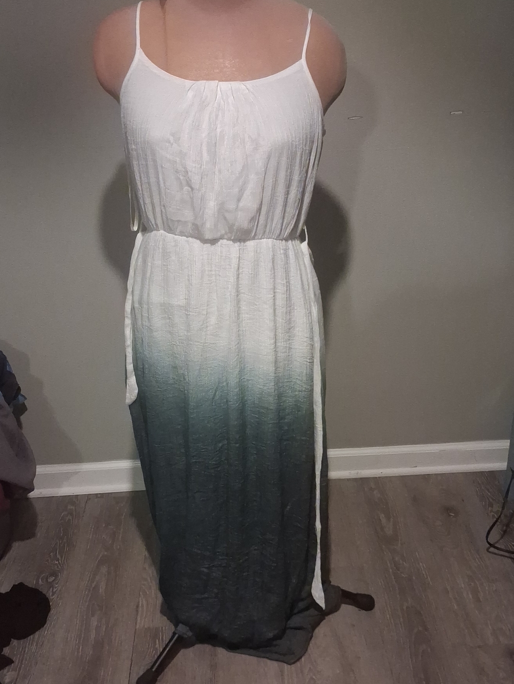 Ya Los Angeles White to Teal Ombre Maxi Dress with Spaghetti Straps